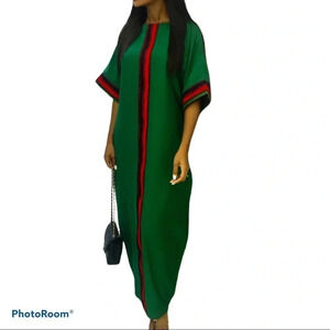 Vintage Runway  Luxury Fashion Red green kaftan dress Sz L
